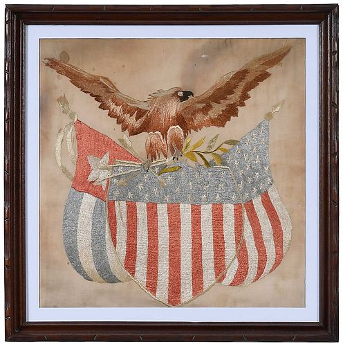 American Framed Eagle and Shield Silk Needlework