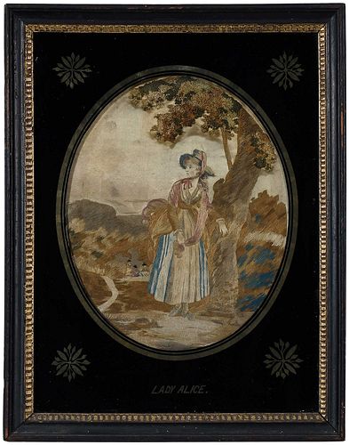 Framed Needlework of a Lady on Silk 