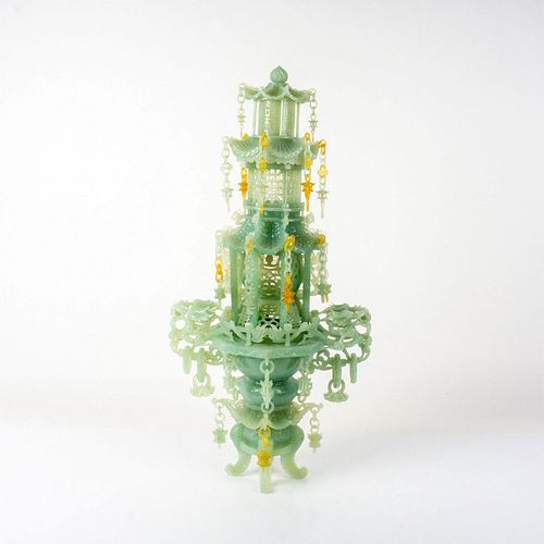 2pc Vintage Chinese Jade Palatial Sculptural Incense Burner