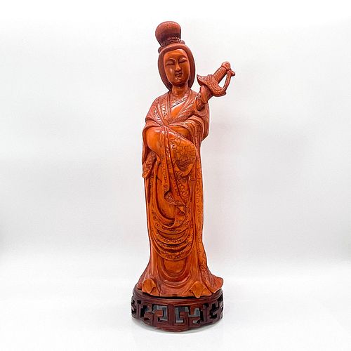 Chinese Carved Boxwood Lady or Deity Holding Sword