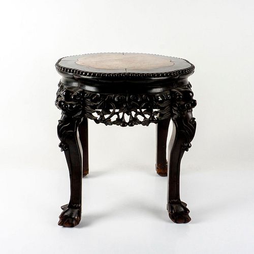 Antique Chinese Iron Wood and Marble Top Side Table