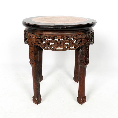 Chinese Carved Wooden Marble Urn Stand