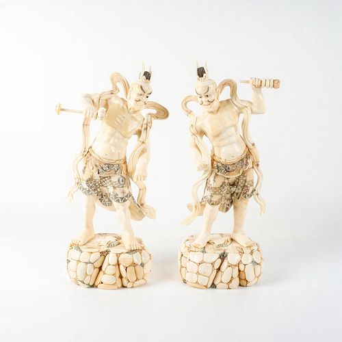 Pair of Asian Carved Bone Nio Scupltures