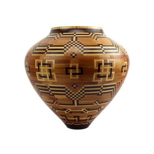 NO RESERVE - Marilyn Endres and Eucled Moore - Wooden Inlay Jar c. 1990-2000s, 11.5" x 11.5" (M91914C-0223-017)