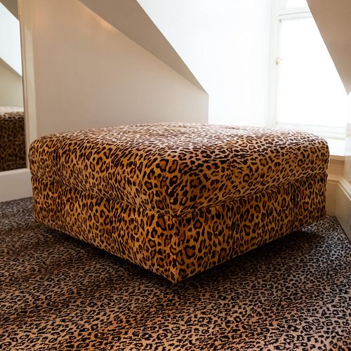 Leopard Print Upholstered Ottoman