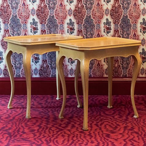 Pair of Louis XV Style Provincial Yellow Painted Side Tables, Modern