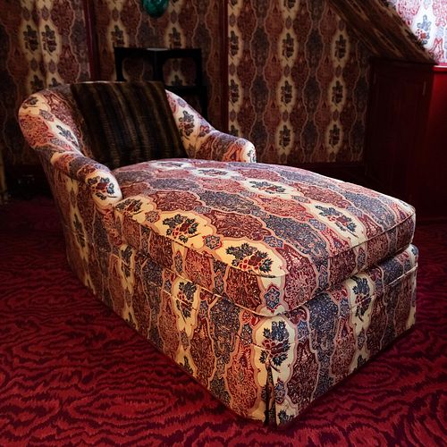 Printed Cotton Upholstered Chaise Lounge