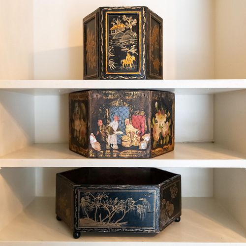 Group of Three Chinoiserie Lacquer Jardineres