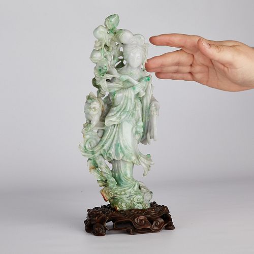 Carved Chinese Jade Maiden w/ Peaches