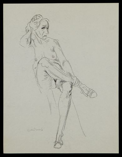 Paul Cadmus Seated Female Nude Drawing on Paper