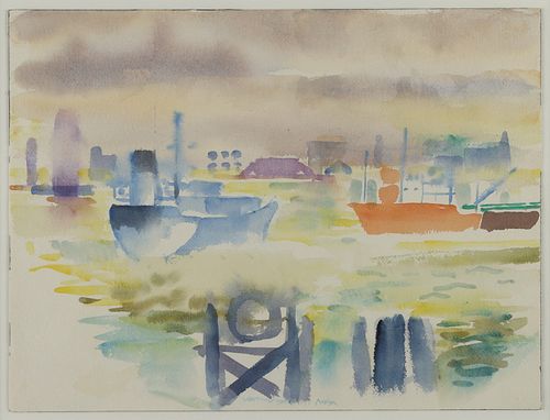 Madison Fred Mitchell "Waiting Ship" Watercolor