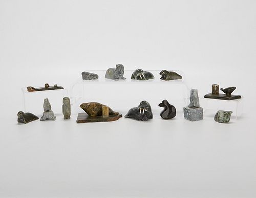 14 Inuit Stone and Jade Carvings of Animals