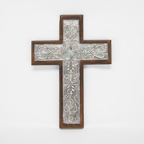 Wooden Cross with Silver & Turquoise