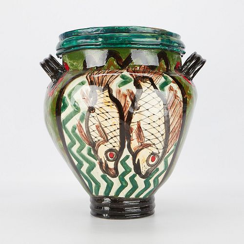 Large Anna Silver "Fish Vessel" Ceramic Vase