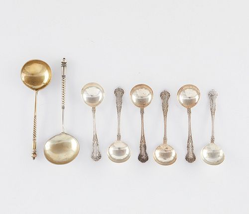 8 Sterling Silver Spoons - Russian Niello & Gorham