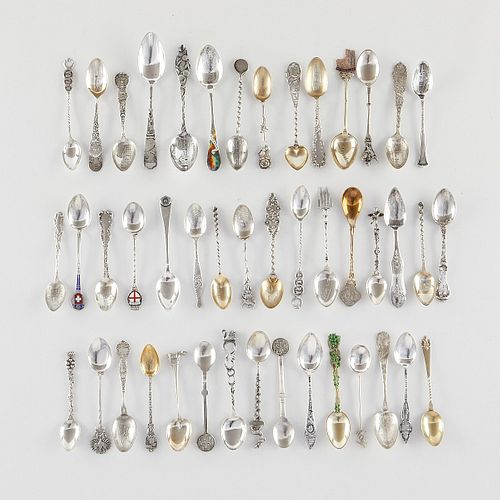 Group of 45 Sterling and Silver Souvenir Spoons
