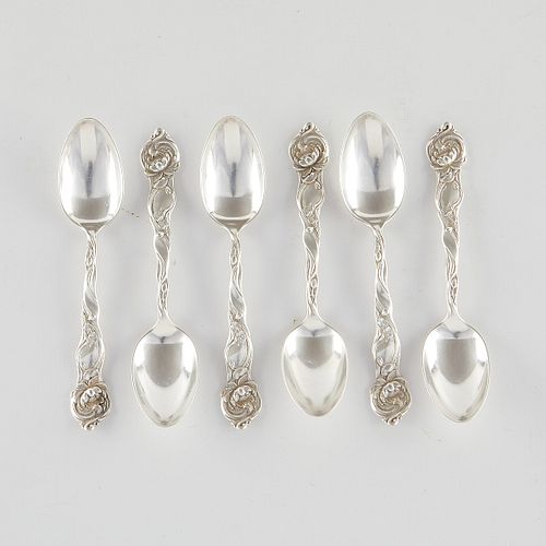 Set of 6 Sterling Silver Shiebler Fiorito Spoons
