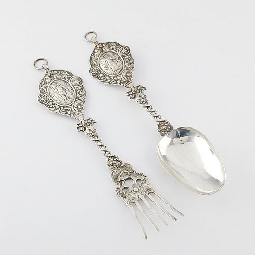 Pair of Large 800 Silver, Spoon and Fork