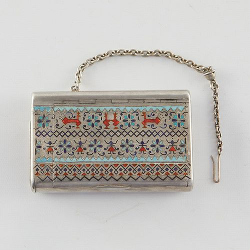 Russian Champleve Enamel and Silver Case
