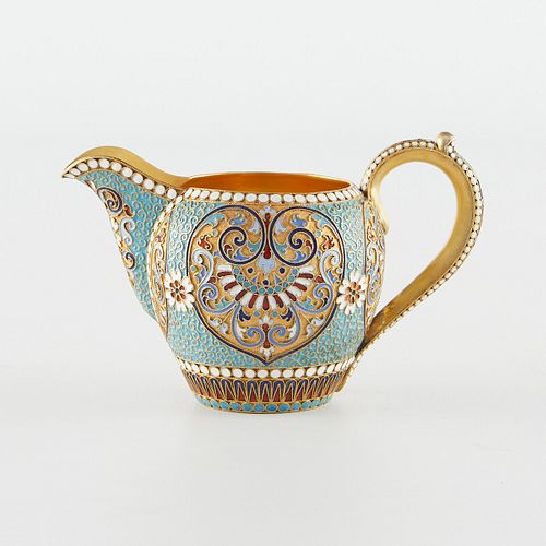 Russian Enamel and Gilt Silver Cream Pitcher