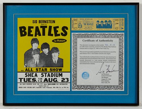 1966 Beatles Ticket w/ Sid Bernstein Signature