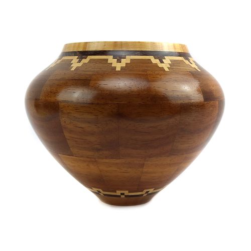 NO RESERVE - Kazi Studio - Wooden Inlay Jar c. 1990-2000s, 5.75" x 7.5" (M91914C-0223-021)