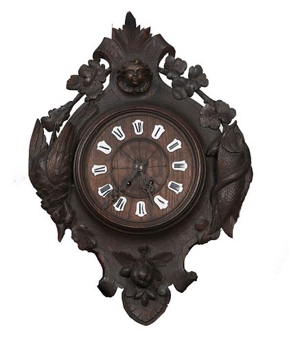 Bavarian Black Forest Carved Wood Clock