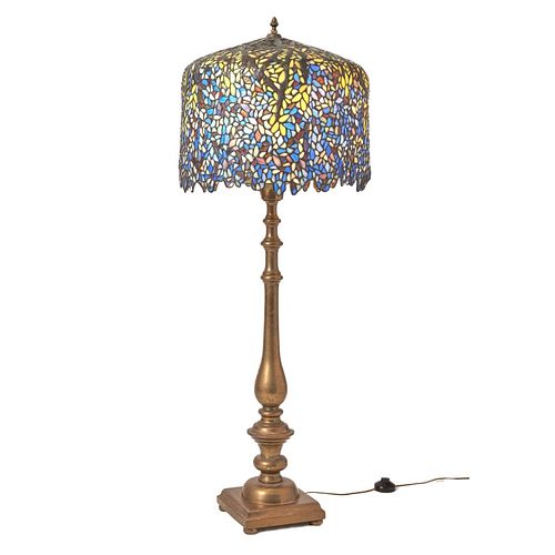 Tiffany Style Floor Lamp with Leaded Glass Shade