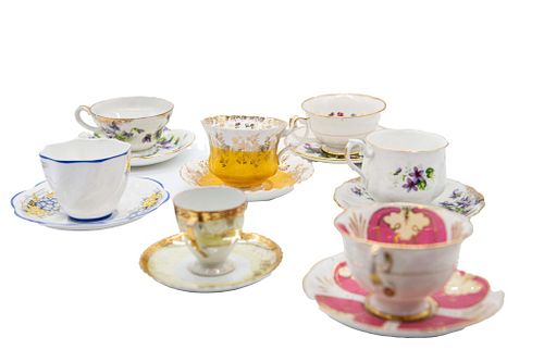 Assorted English Bone China Tea Cups and Saucers