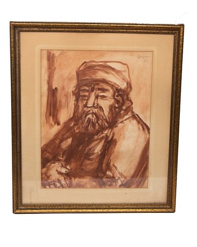 20th Century Watercolor Painting of a Rabbi