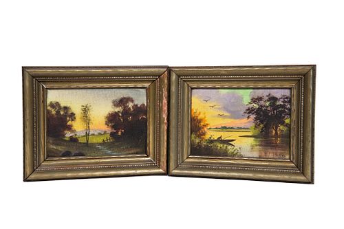 Pair of Oil on Canvas Polychrome Landscapes