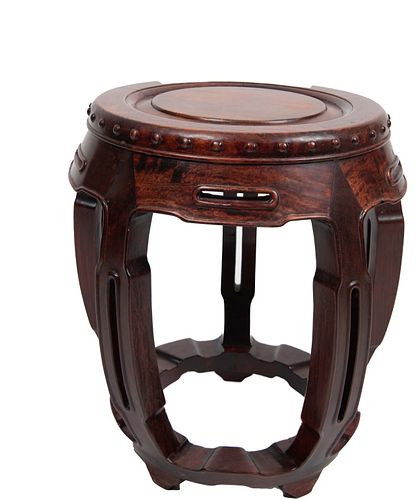 Chinese Carved Wood Drum Form Tabouret