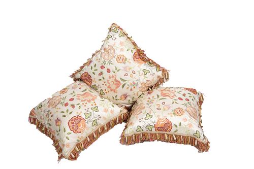 Lot of 3 Matching Floral Motif Pillows