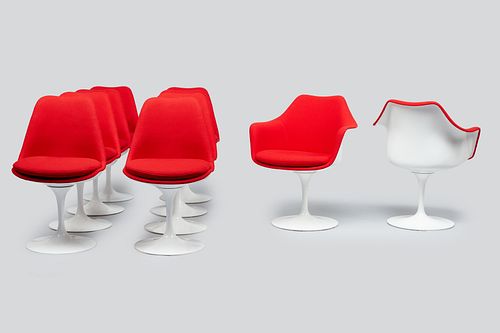 Eero Saarinen, Upholstered 'Tulip' Dining Chairs (10)