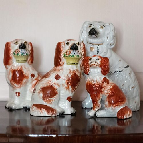Group of Four Staffordshire Flatback Dogs