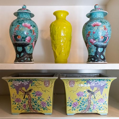 Group of Chinese Porcelain Vessels and a Glass Vase