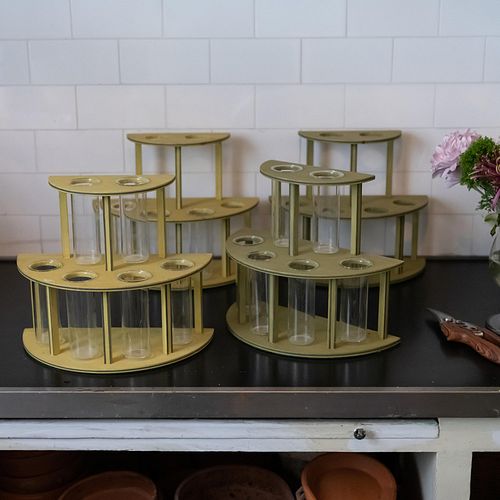 Two Pairs of Faux Painted and Glass Two-Tiered Bud Vases