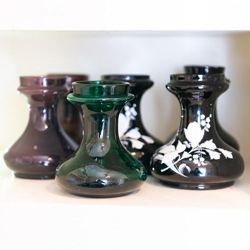 Set of Six Glass Bulb Forcing Vases