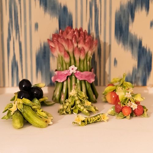 Katherine Houston Porcelain Bunch of Asparagus and Various Porcelain Vegetables and Fruits