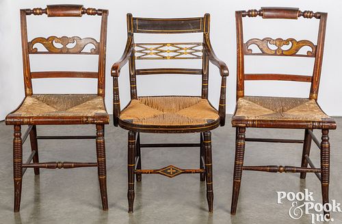 Pair of painted rush seat chairs, 19th c.