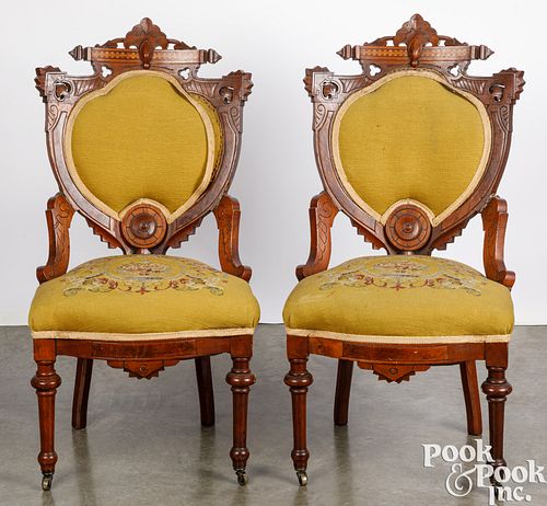 Pair of Victorian walnut side chairs