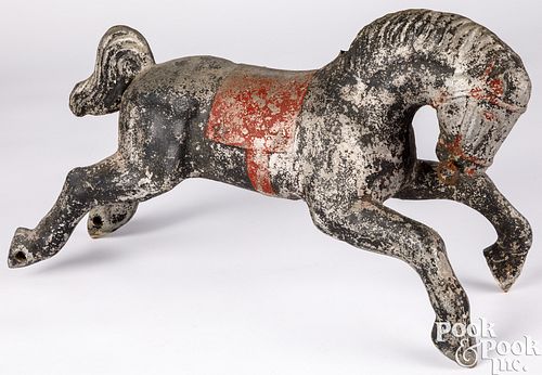 Painted cast metal leaping horse, early 20th c.