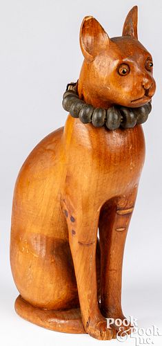 Carved pine cat, mid 20th c.