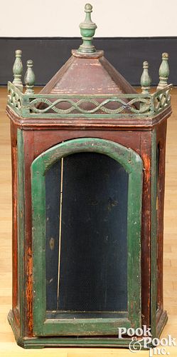 Painted pine shrine style display cabinet, 19th c.