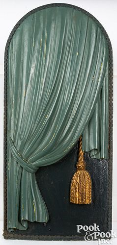 Carved and painted hearse drape panel