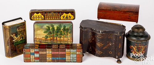 Tins and small boxes.