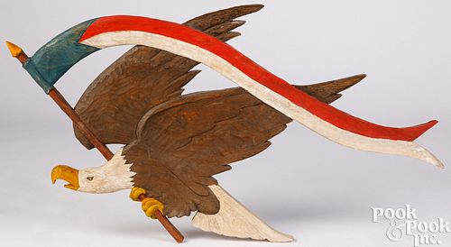 Painted pine American eagle plaque