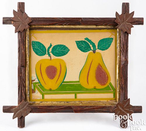 Folk art reverse painting of an apple and pear