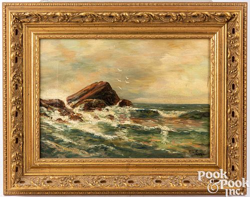 Oil on canvas coastal scene, signed E.L.C. 1906