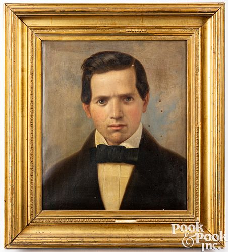 American oil on canvas portrait of a young man